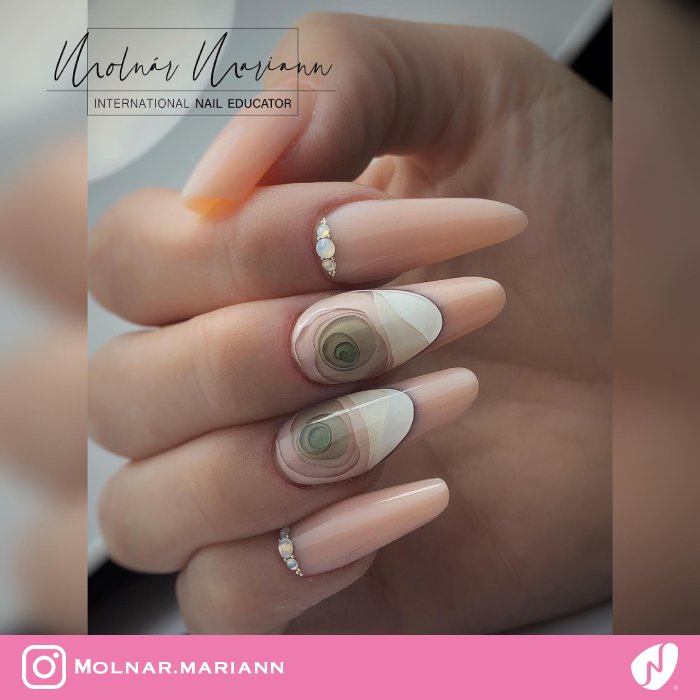 Flower Design Beige Nails